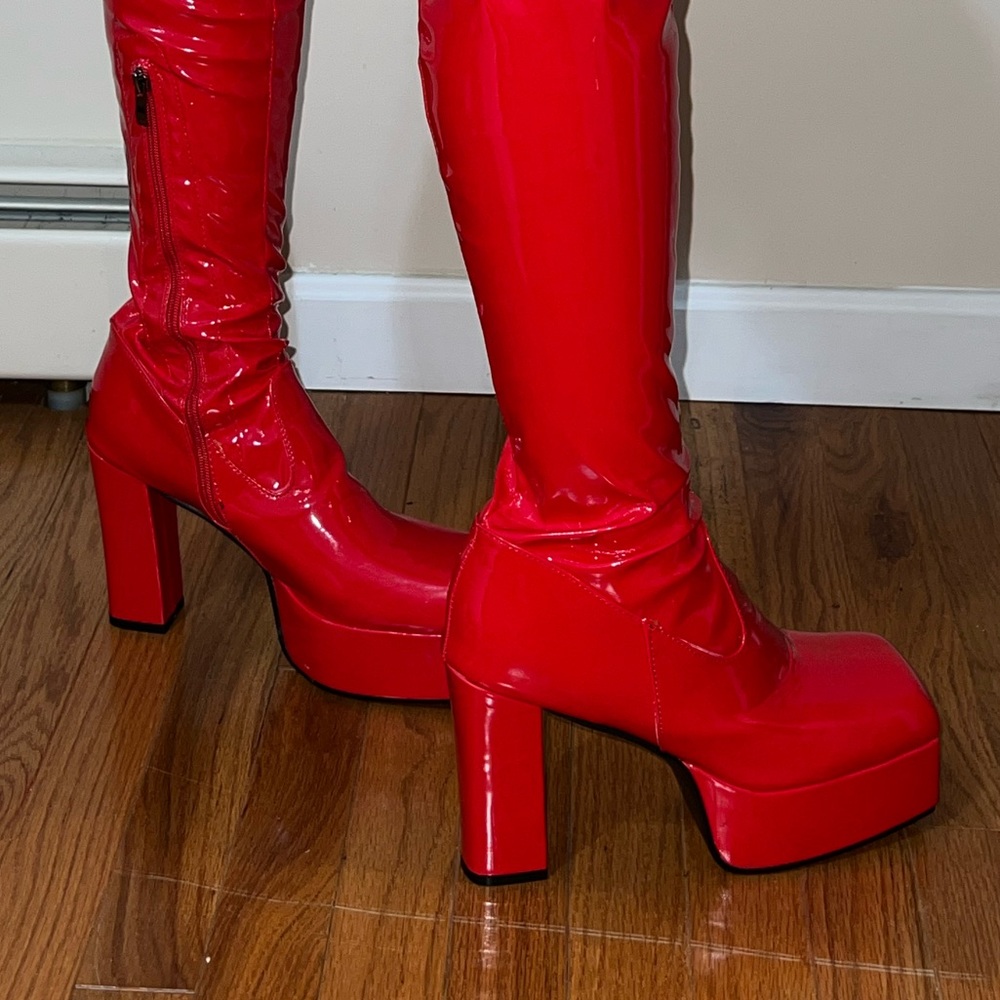 NEW red leather boots